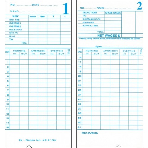 Kings Power KP-210M Time Cards Monthly